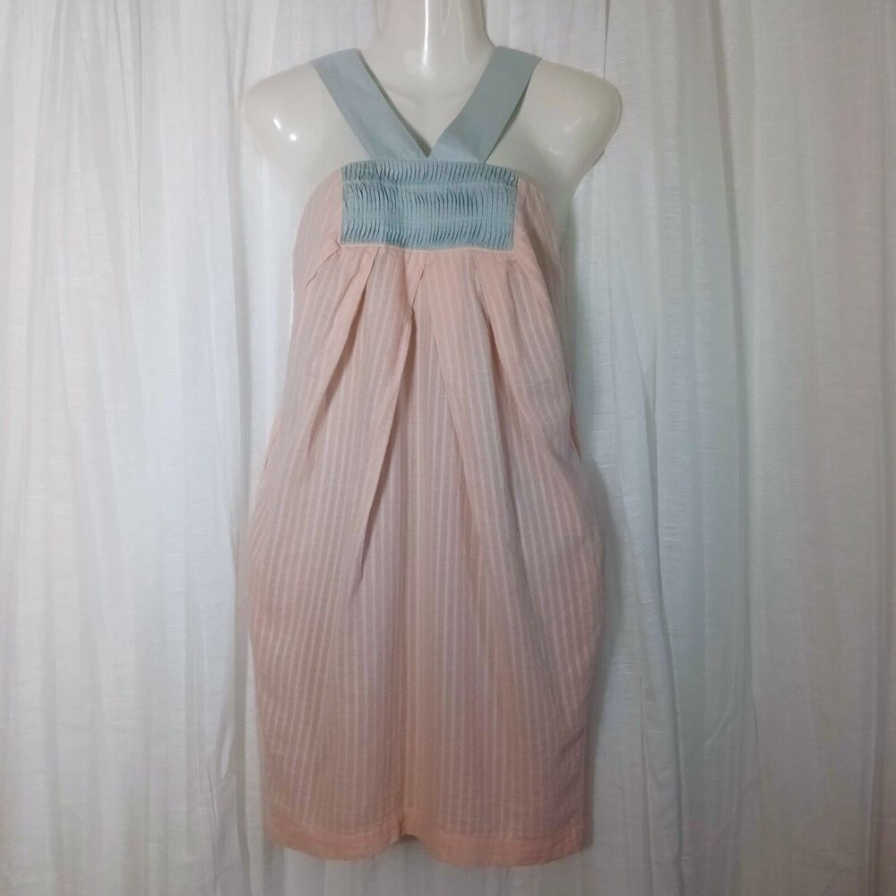Go International Cotton Sundress Pockets SZ 7 Pink Blue Sleeveless Lined Jumper